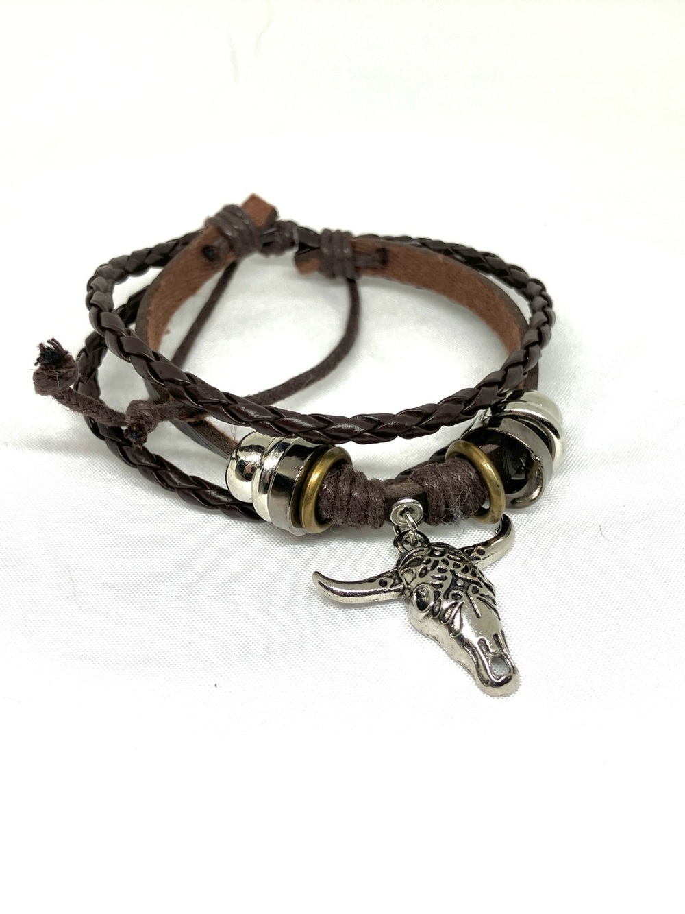 Brown Multi-Strand Leather Bracelet with Silver Accent NWOT